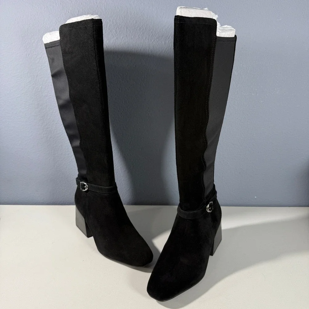 Blondo Twyla Black Suede Waterproof Tall Boots Block‎ Heel Womens 8.5 M New